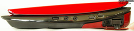 Lato Destro: Controllo Volume, audio (cuffie, microfono), 2x USB, modem, Card Reader