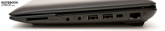 Destra: Cardreader, audio, 2 USB 2.0, Kensington, RJ-45