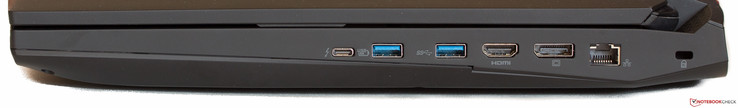 Lato destro: USB 3.1 Gen2 son Thunderbolt 3, 2x USB 3.0, HDMI, DisplayPort, Ethernet, Kensington