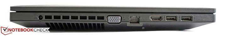 Left: power connection, VGA, LAN, HDMI, 2 x USB 3.0