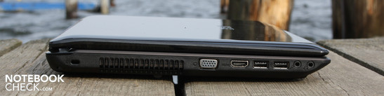 Lato Sinistro: Kensington, VGA, HDMI, 2 x USB, Mic, Audio
