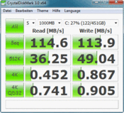 Crystal Disk Mark 114 MB/s lettura