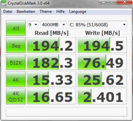 Confronto: Toshiba SSD THNSNC128GMLJ (128GB) nel Portégé R700-172 - 194MB/s lettura