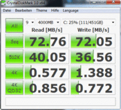 Crystal Disk Mark 72 MB/s lettura