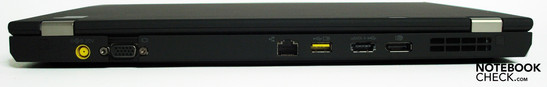 Retro: presa d'alimentazione, VGA, rete, connessione USB alimentata, porta combinata USB/eSATA, display port
