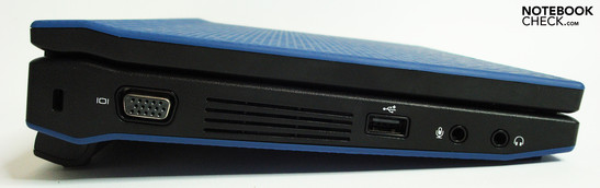 Lato sinistro: Kensington, VGA, USB con funzioni di ricarica, audio