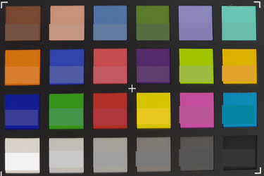 Immagine dei colori di ColorChecker. I colori originali sono visualizzati nella metà inferiore dei quadrati.
