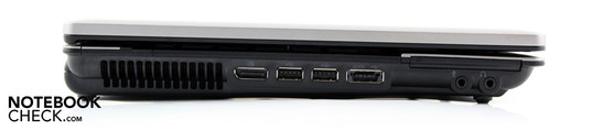 Lato Sinistro: DisplayPort, 2xUSB 2.0, eSATA/USB-combo, microfono, line-out