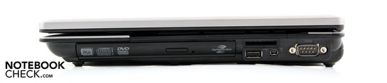 Lato Destro: masterizzatore DVD Lightscribe, USB 2.0, FireWire, card reader, seriale D-Sub (RS232, 9 pin)