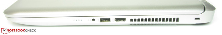 Right side: Combined stereo jack, USB 3.0, HDMI, slot for a Kensington Lock