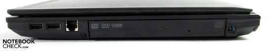 Lato destro: 2x USB 2.0, modem, masterizzatore DVD, connessioni di rete