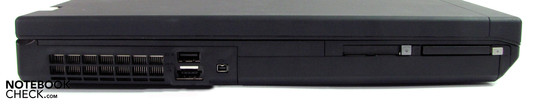 Sinistra: combo eSata/USB, USB 3.0, FW400, ExpressCard/34, Compact Flash