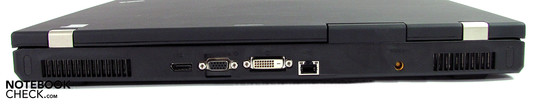 Retro: Displayport, VGA, DVI, LAN, ingresso alimentatore