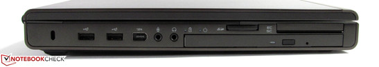 Lato Sinistro: Kensington, 2x USB, Firewire (6-pin), audio in/out, Blu-Ray, card reader, SmartCard, ExpressCard/54