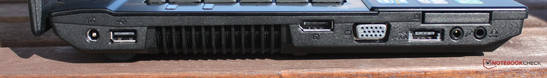 Lato sinistro: Alimentazione, 1x USB 2.0, Display Port, VGA, Expresscard 34 mm, eSATA (esata USB 2.0), jack audio 3.5mm (S/PDIF), input audio