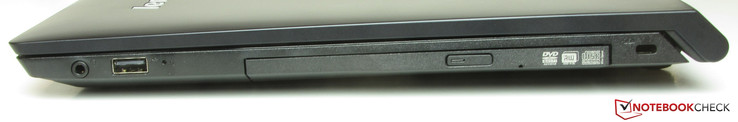 Right: audio combo, USB 2.0, DVD burner, Kensignton lock slot