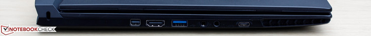 Left: Mini Displayport, HDMI-out, USB 3.0, 3.5 mm mic, 3.5 mm headphones, USB 3.1 Type-C Gen. 2