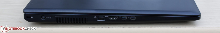 Left: Kensington Lock, AC adapter, Gigabit Ethernet, 1x HDMI 1.4, 2x mDP
