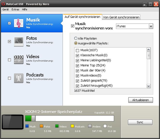 Senza il software MotoCast, lo Xoom 2 non mostra i suoi files su PC/Mac.