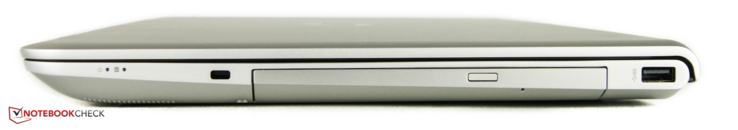 Right: Kensington lock, DVD drive, 1 x USB 3.0
