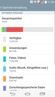 10.49 GB (su 16 GB per la variante più piccola dell'LG G3) restano accessibili all'utente.