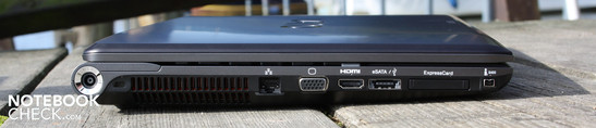 Lato Sinistro: AC, Kensington, Ethernet, VGA, HDMI, eSATA/USB, ExpressCard34, FireWire