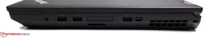Destra: combo audio, 2x USB 3.0, ExpressCard (34 mm), card reader, USB 3.0, Mini-DisplayPort 1.2