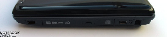 Lato destro: USB 2.0, Blu-Ray LW, USB, modem