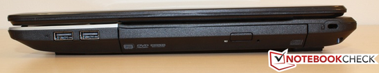 Destra: 2x USB 2.0, DVD drive, Kensington lock