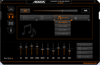 Aorus Audio with equalizer and preset settings