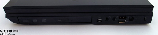 Lato destro: DVD drive, Firewire, porte audio, USB 2.0, alimentazione, Kensington lock