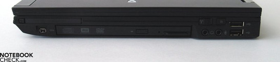 Lato destro: ExpressCard, Firewire, DVD Drive, porta audio, 2x USB 2.0