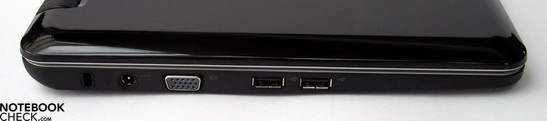 Lato sinistro: Kensington lock, connessione network, VGA-out, 2x USB 2.0
