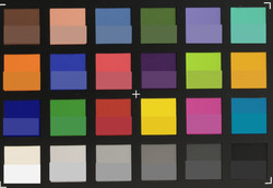 Scatto dell'iPhone 6S Plus con colori ColorChecker. Abbiamo mostrato i colori originali nella metà inferiore di ogni spezzone.