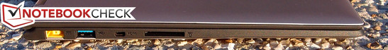 Lato Sinistro: porta di ricarica, USB 3.0, mini HDMI, Card reader