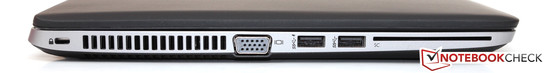 Lato Sinistro: Kensington Lock, ventola, VGA, 2x USB 3.0, SmartCard reader
