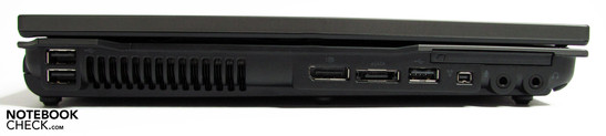 Lato sinistro: 2 USB, porta display, eSATA, USB, FW, audio