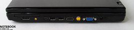 Lato destro: Express Card Slot 54, eSATA, FireWire, 2x USB, HDMI, S-Video, VGA out, alimentazione