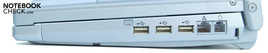 Destra: 3x USB 2.0, LAN (RJ-45), modem (RJ-11), Kensington lock