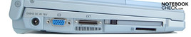 Sinistra: connettore alimentatore di rete porta VGA, porta docking, porta ext/ventola, slot PC card, lettore di schede SDHC