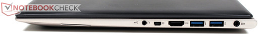 Lato Destro: Audio, Mini-VGA, HDMI, 2x USB 3.0, alimentazione