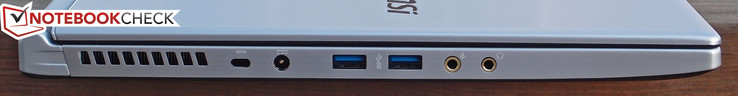Left: Kensington Lock, charging port, USB 3.0 x 2, Microphone port, Headset port