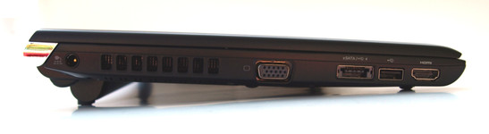 Sinistra: alimentazione, ventola, VGA, eSATA/USB-combo, USB 2.0, HDMI