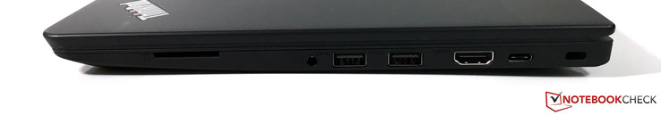 Right: SD reader, 3.5 mm audio, 2x USB 3.0, HDMI, USB Type-C (Gen 1), Kensington lock