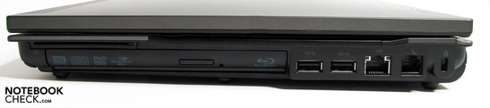 Lato destro: SmartCard, BluRay combo, 2 USB 3.0, LAN, modem, Kensington