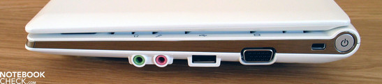 Lato destro: Audio, USB 2.0, VGA-Out, Kensington Lock