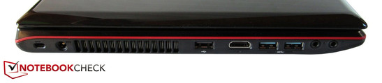 Lato sinistro: Kensington Lock, alimentazione, USB 2.0, HDMI, 2x USB 3.0, 2x sound