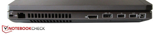 Sinistra: Kensington Lock, RJ-45 Gigabit LAN, display port, eSATA / USB 2.0 combo, 2 USB 2.0, FireWire, 54 mm ExpressCard