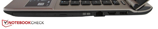 Lato Destro: drive ottico, RJ-45 Gigabit-Lan, HDMI, USB 2.
