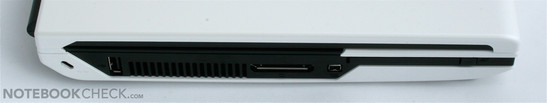 Lato sinistro: Slot-in DVD drive, USB/eSATA, LAN